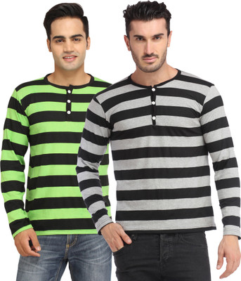 

Leana Striped Men's Fashion Neck Multicolor T-Shirt(Pack of 2, Multi - text