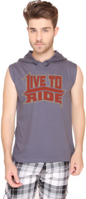 

SayItLoud Printed Men' Hooded Grey T-Shirt, Dark grey