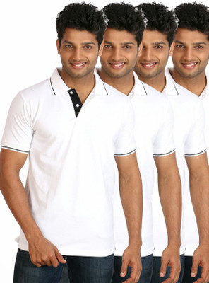 

Campus Sutra Solid Men Polo Neck White T-Shirt(Pack of 4)