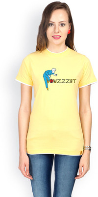 

Campus Sutra Printed Women' Round Neck Yellow T-Shirt
