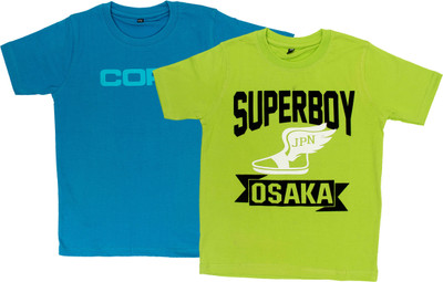 

Pokizo Boys Printed Cotton T Shirt(Blue, Pack of 2, Blue and parrot green