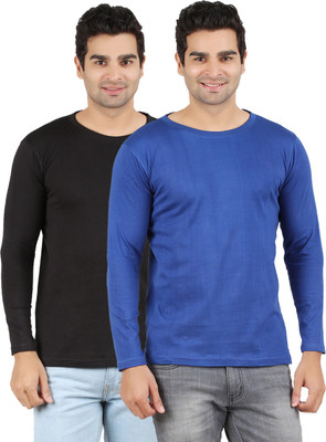 

Ap'pulse Solid Men's Round Neck Black, Blue T-Shirt(Pack of 2, _black_rblue