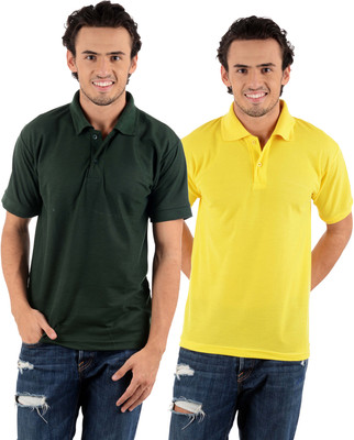

Blaze Solid Men's Polo Neck Multicolor T-Shirt(Pack of 2, Dark green;yellow