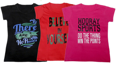 

IndiWeaves Girls Printed T Shirt(Multicolor, Black & red & pink