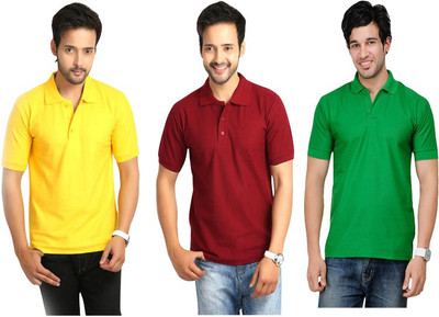 

Keepsake Solid Men's Polo Neck Multicolor T-Shirt(Pack of 3), Green