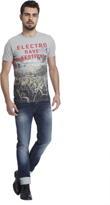

Jack & Jones Printed Men's Round Neck Grey T-Shirt, Light grey melange