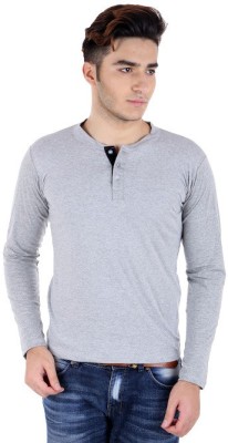 BigIdea Solid Men Henley Neck Grey T-Shirt