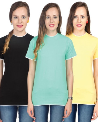 

Campus Sutra Solid Women's Round Neck Black, Green, Yellow T-Shirt(Pack of 3)