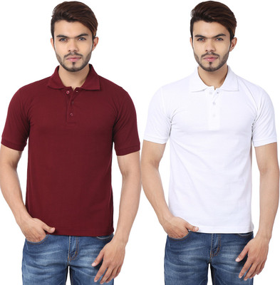 

Weardo Solid Men's Polo Neck White, Maroon T-Shirt(Pack of 2, Maroon;white