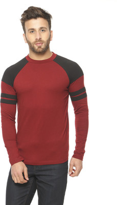 Gritstones Solid Men Round Neck Maroon, Black T-Shirt