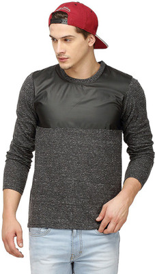 Campus Sutra Solid Men Round Neck Grey T-Shirt, Charcoal
