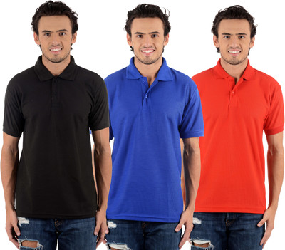 

Blaze Solid Men' Polo Neck Multicolor T-Shirt(Pack of 3, Black;red;royal blue