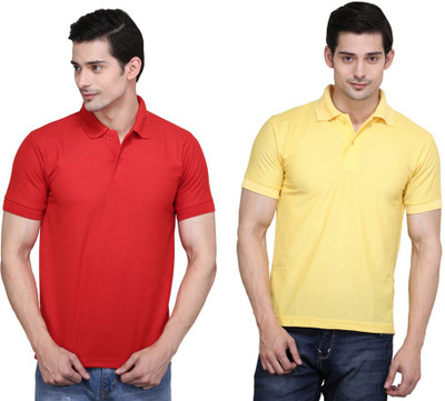 

Ilbies Solid Men's Polo Neck Multicolor T-Shirt(Pack of 2, Red - yellow