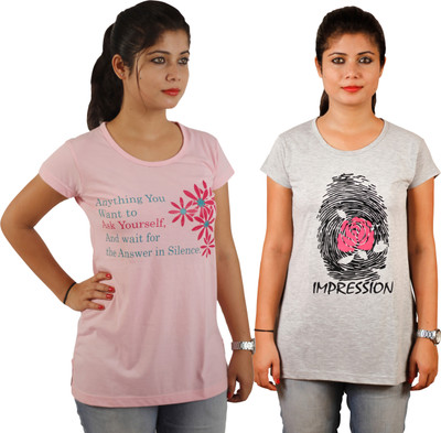 

Tryd Printed Women's Round Neck Multicolor T-Shirt(Pack of 2