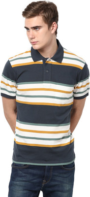 

Mudo Striped Men's Mandarin Collar Multicolor T-Shirt, Multi