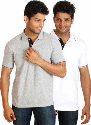 

Campus Sutra Solid Men Polo Neck Grey, White T-Shirt(Pack of 2