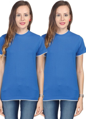 

Campus Sutra Solid Women' Round Neck Blue T-Shirt(Pack of 2