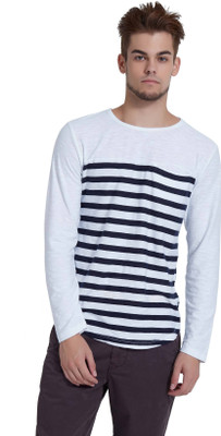 

Breakbounce Striped Men's Round Neck White T-Shirt, Ocular white