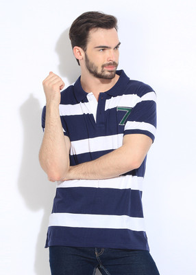

John Miller Striped Men's Polo Neck T-Shirt, Navy