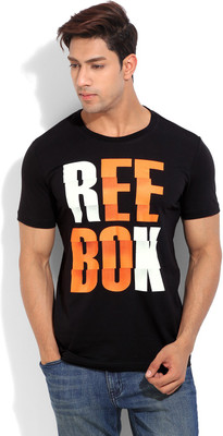 

REEBOK Printed Men's Round Neck Black T-Shirt