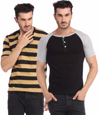 

Leana Striped Men's Henley Multicolor T-Shirt(Pack of 2