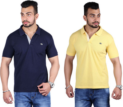 

Shineway Solid Men's Polo Neck Dark Blue, Yellow T-Shirt(Pack of 2
