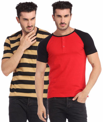 

Leana Striped Men's Henley Multicolor T-Shirt(Pack of 2