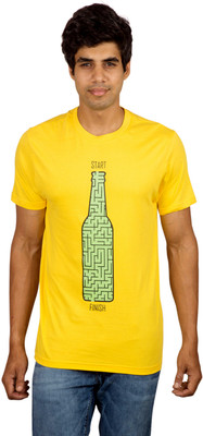 

Red Line Graphic Print Men's Round Neck Yellow T-Shirt, Cyber yellow