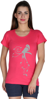 

Faireno Printed Women' Round Neck Pink T-Shirt