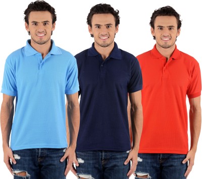 

Blaze Solid Men' Polo Neck Multicolor T-Shirt(Pack of 3, Dark blue;red;sky blue