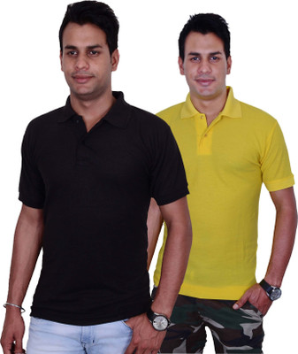 

Blaze Solid Men' Polo Neck Black, Yellow T-Shirt(Pack of 2