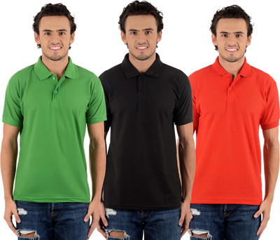 

Blaze Solid Men's Polo Neck Multicolor T-Shirt(Pack of 3, Black;light green;red