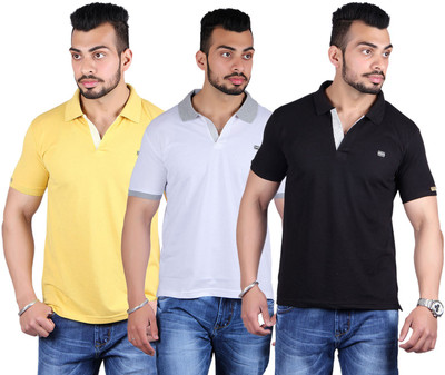 

Shineway Solid Men's Polo Neck Multicolor T-Shirt(Pack of 3, Black;gold;white
