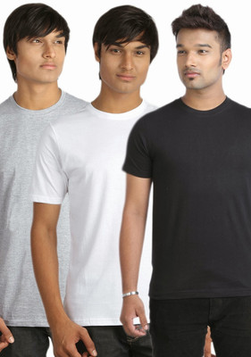 

Campus Sutra Solid Men Round Neck Multicolor T-Shirt(Pack of 3), White;black;grey