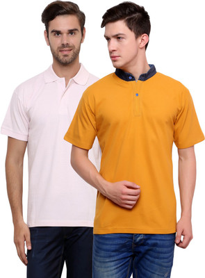 

Lemon & Vodka Solid Men's Mandarin Collar Pink, Brown T-Shirt(Pack of 2