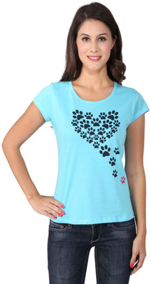 

Honey By Pantaloons Graphic Print Women's Round Neck Light Blue T-Shirt, Aqua