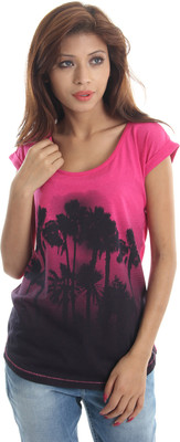 

Puma Printed Women' Round Neck Pink, Black T-Shirt, Beetroot purple