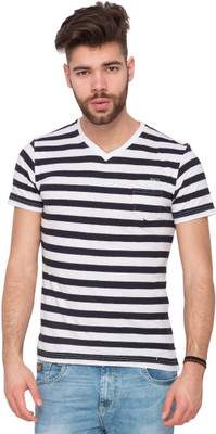 

Mufti Striped Men's V-neck Blue T-Shirt, Navy