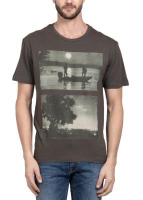 

HotTribes Graphic Print Men's Round Neck Grey T-Shirt, Charcoal