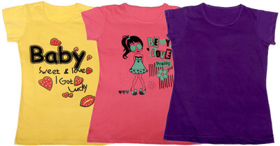 

IndiWeaves Girls Printed T Shirt(Multicolor, Yellow & pink & purple
