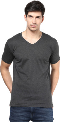 Izinc Solid Men' V-neck Grey T-Shirt, Dark grey