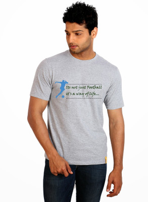 

Campus Sutra Printed Men Round Neck Grey T-Shirt
