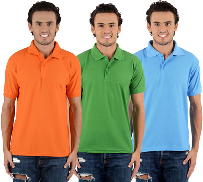 

Blaze Solid Men's Polo Neck Multicolor T-Shirt(Pack of 3, Light green;orange;sky blue
