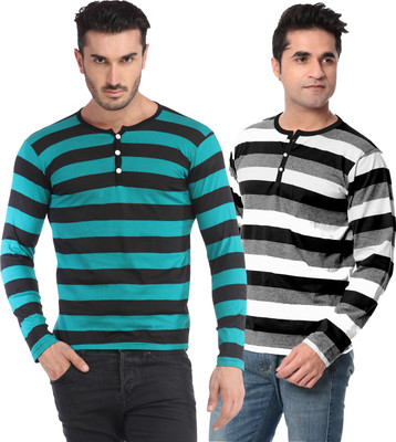 

Leana Striped Men's Fashion Neck Multicolor T-Shirt(Pack of 2, Multi - text