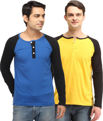 

Leana Solid Men's Henley Multicolor T-Shirt(Pack of 2, Yellow-red
