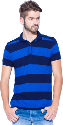 

Mufti Striped Men's Polo Neck Blue, Dark Blue T-Shirt