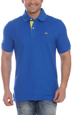 Park Avenue Solid Men's Flap Collar Neck Blue T-Shirt