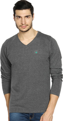 

The Indian Garage Co. Solid Men' V-neck Grey T-Shirt, Anthra
