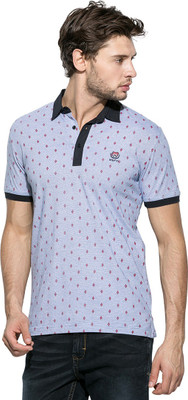

Mufti Self Design Men's Polo Neck Light Blue T-Shirt