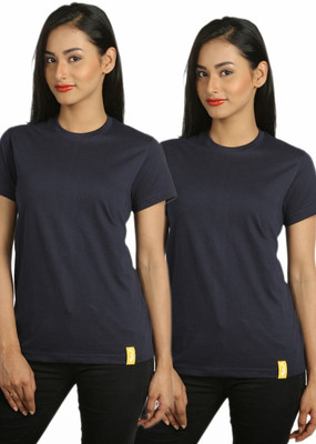 

Campus Sutra Solid Women' Round Neck Blue T-Shirt(Pack of 2